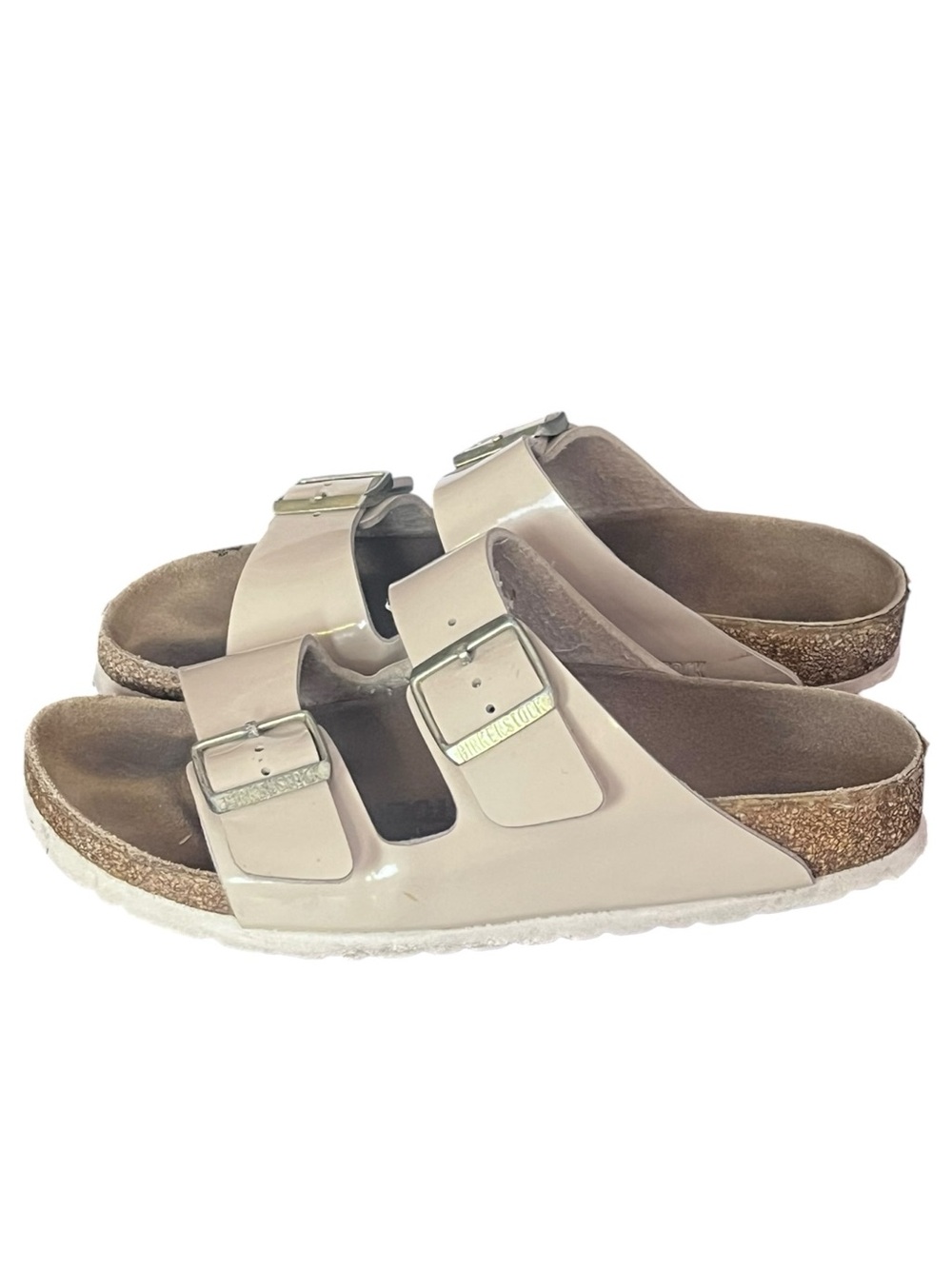 Birkenstock Arizona Two Strap Patent Slip On Sandal Womens 39/8 Off White Summer